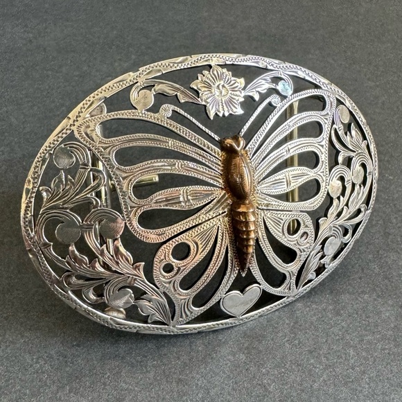 Fleming Butterfly Belt Buckle Sterling Silver Filigree Etched Coastal Cowgirl - Picture 4 of 15